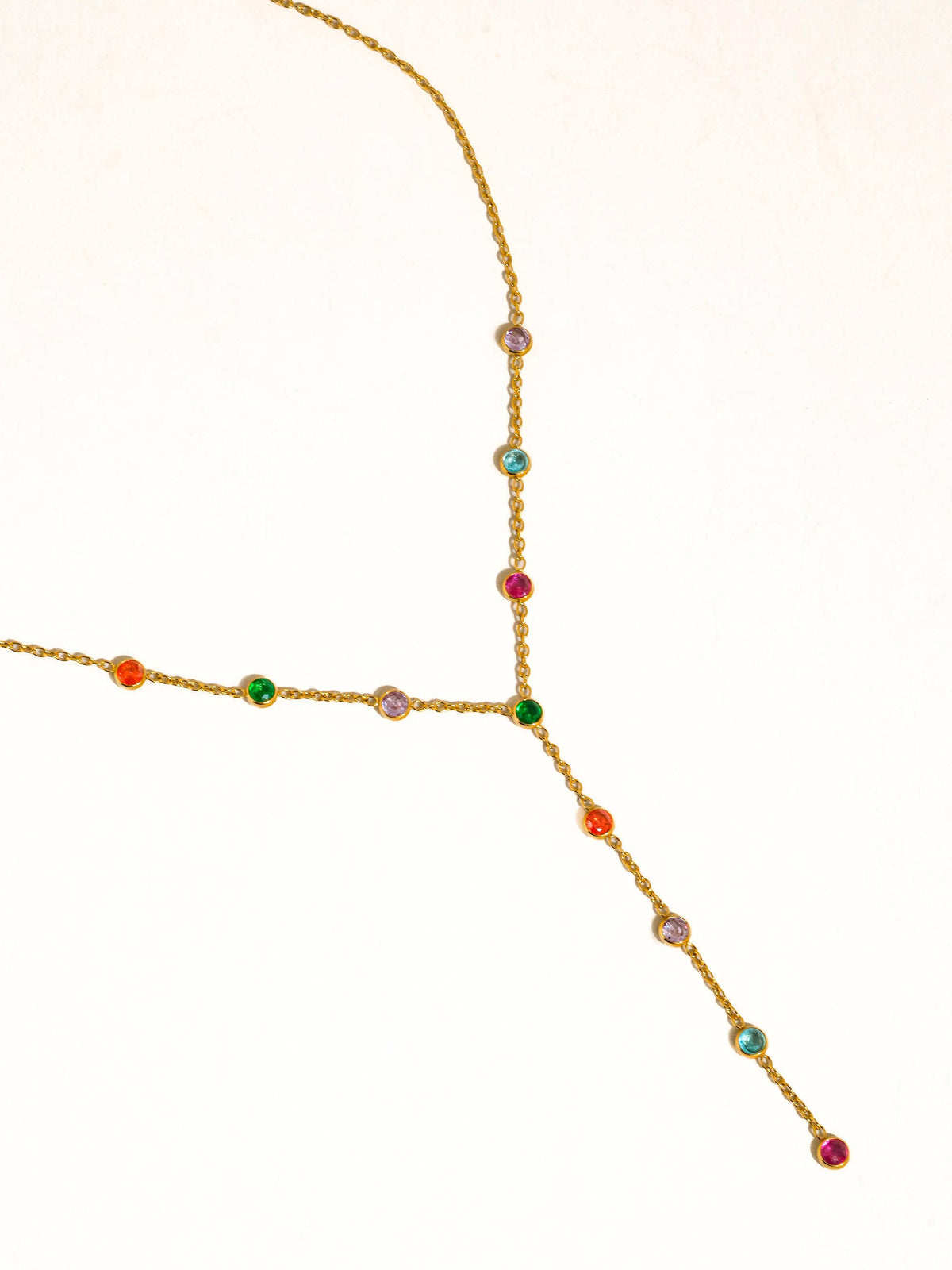 Chenôve 18K Gold Non-Tarnish Round Beaded Y Necklace: Multi-Colored