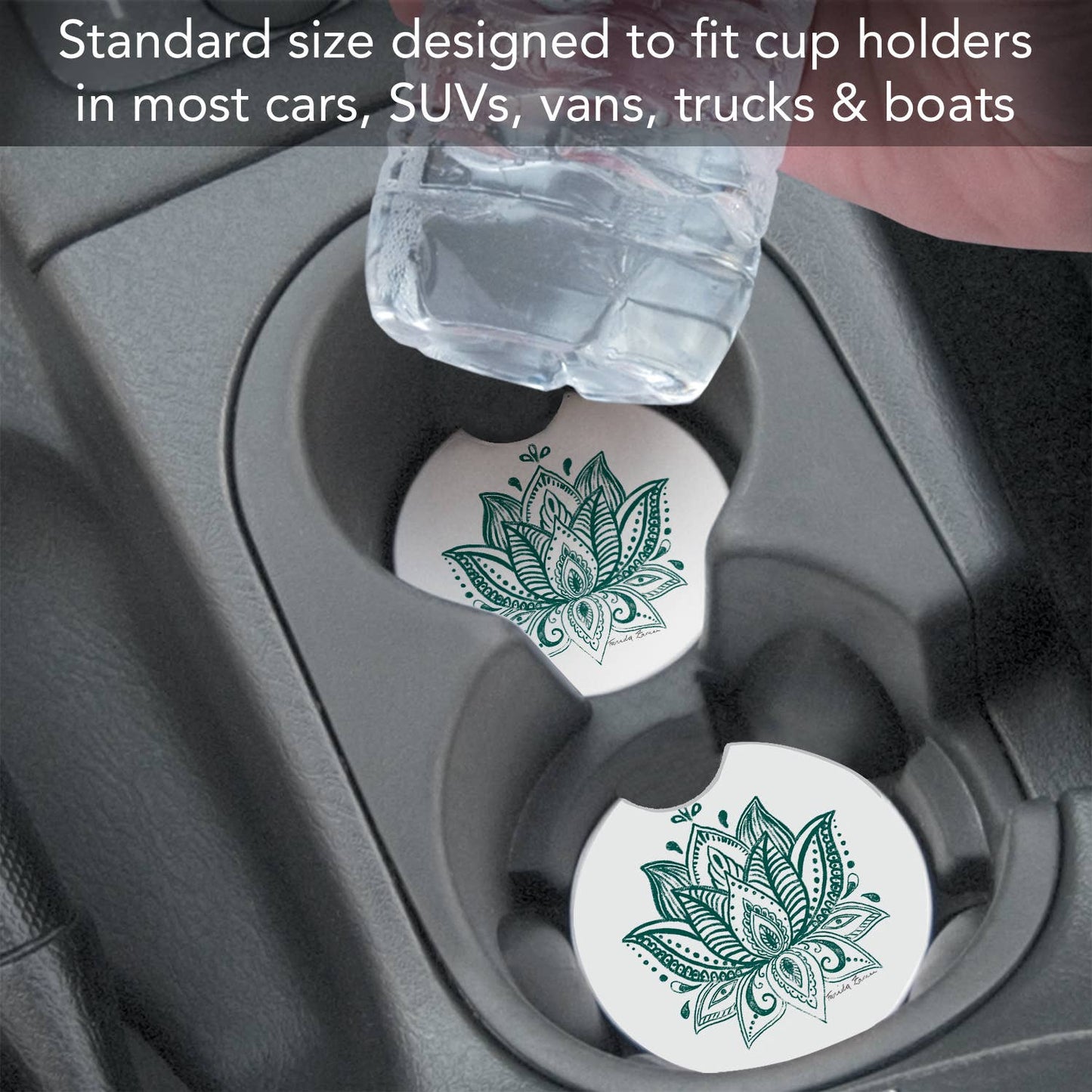 "Lotus Sketch" Absorbent Stone Car Coaster 1pk