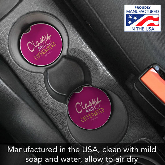 "Classy & Caffeinated" Absorbent Stone Car Coaster 1pk