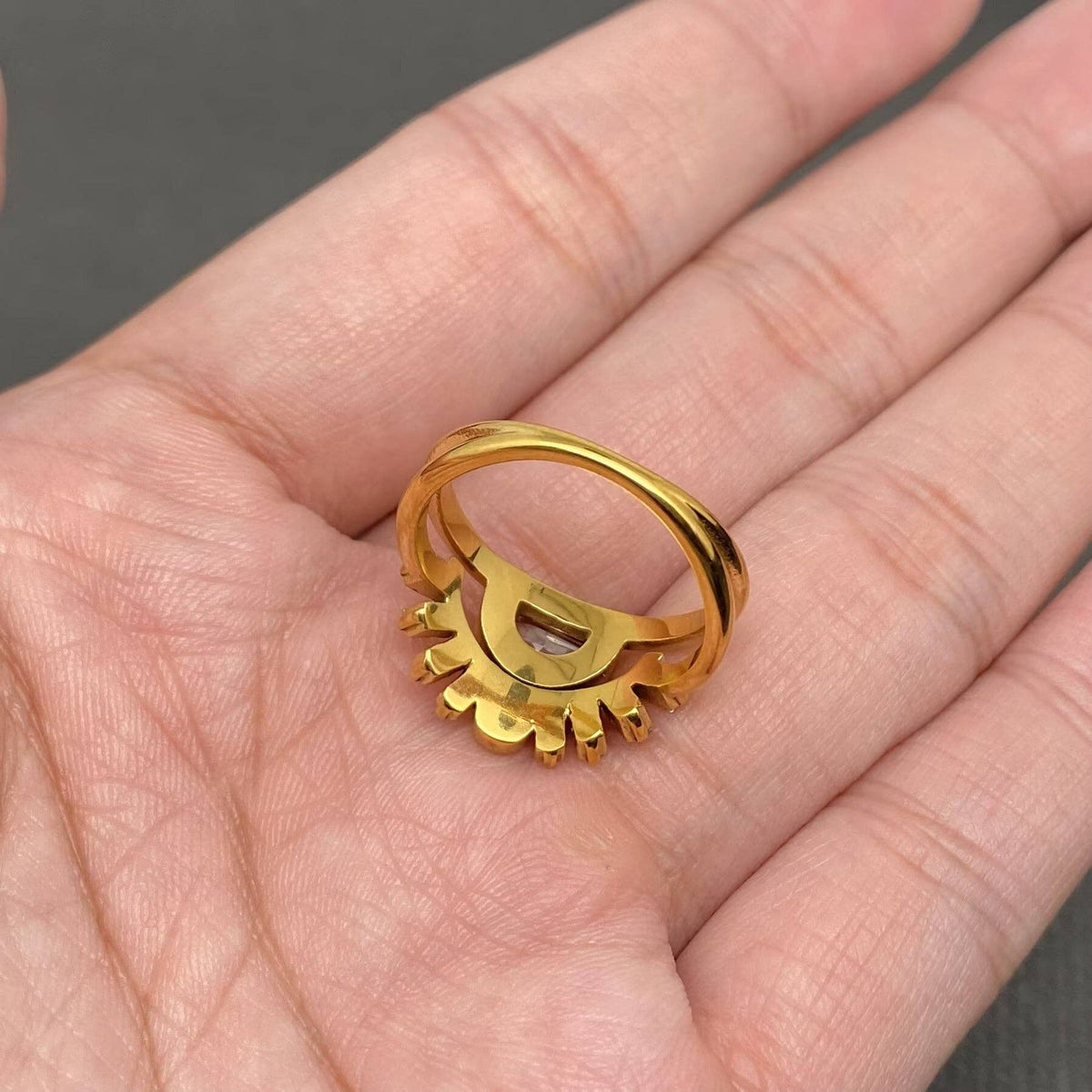 Zircon Inlaid 18K Gold Plated Stainless Steel Ring - FGS: 6
