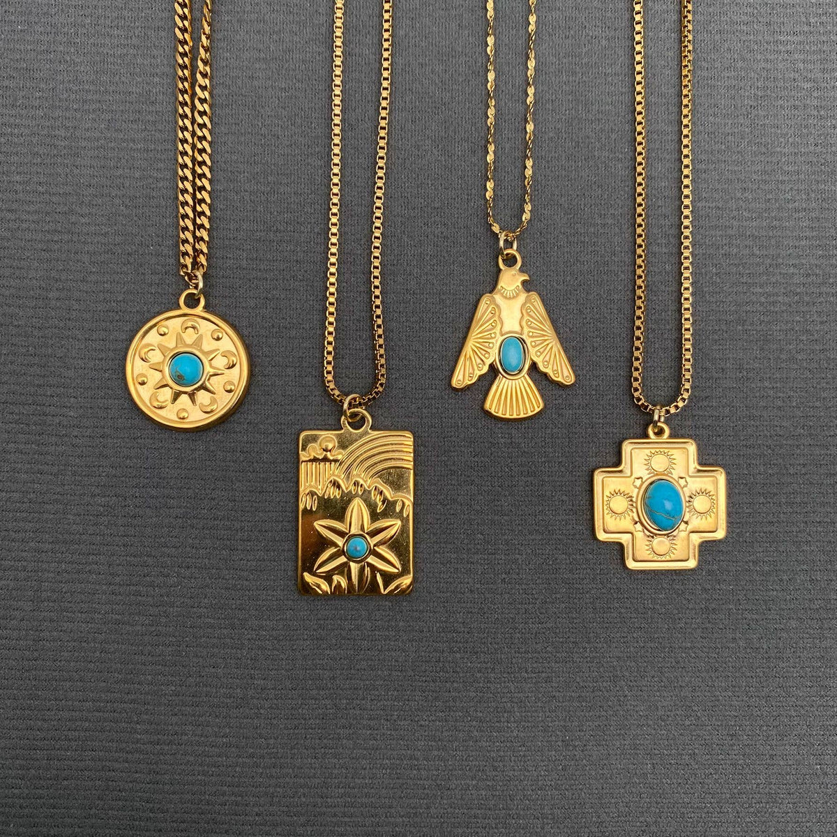 Turquoise inlaid 18K Gold Plated S.Steel Charm Necklace -FGS: Bird