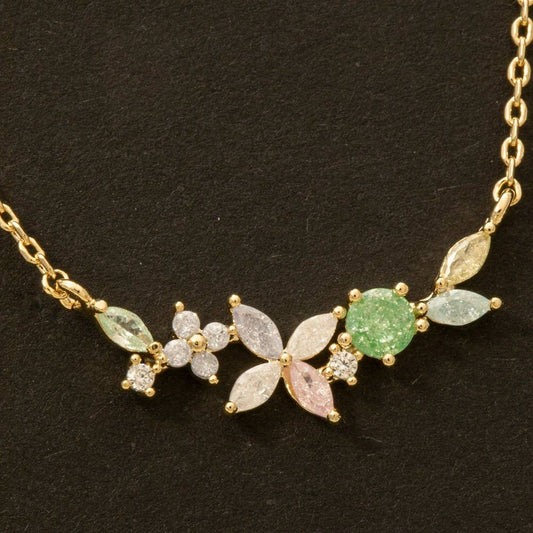 Gold Dipped Cz Butterfly Flower Charm Necklace: G