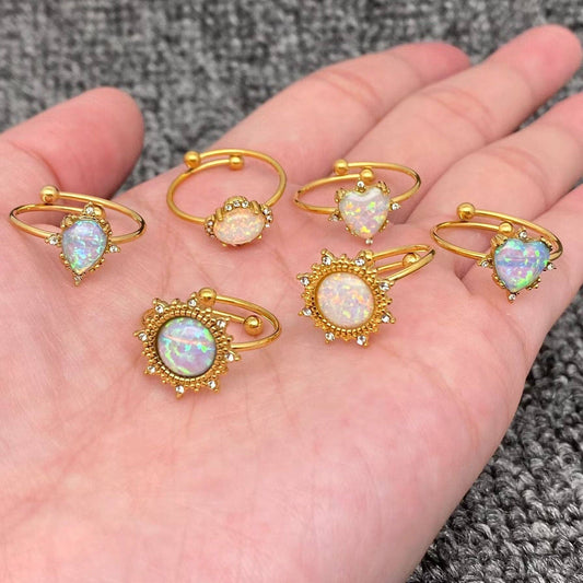 Lucky Opal 18K Gold Plated SS Adjustable Ring - FGS/CS: Blue Round