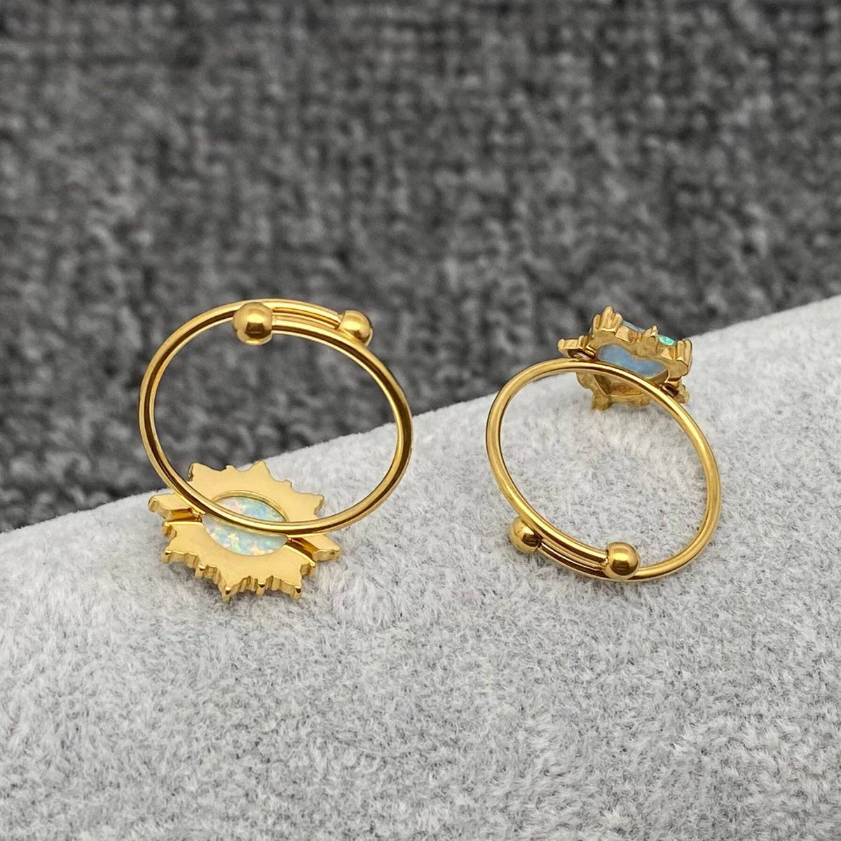 Lucky Opal 18K Gold Plated SS Adjustable Ring - FGS/CS: White Heart