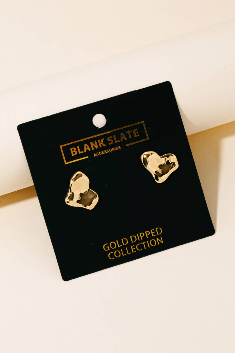 Gold Dipped Warped Heart Stud Earrings: G
