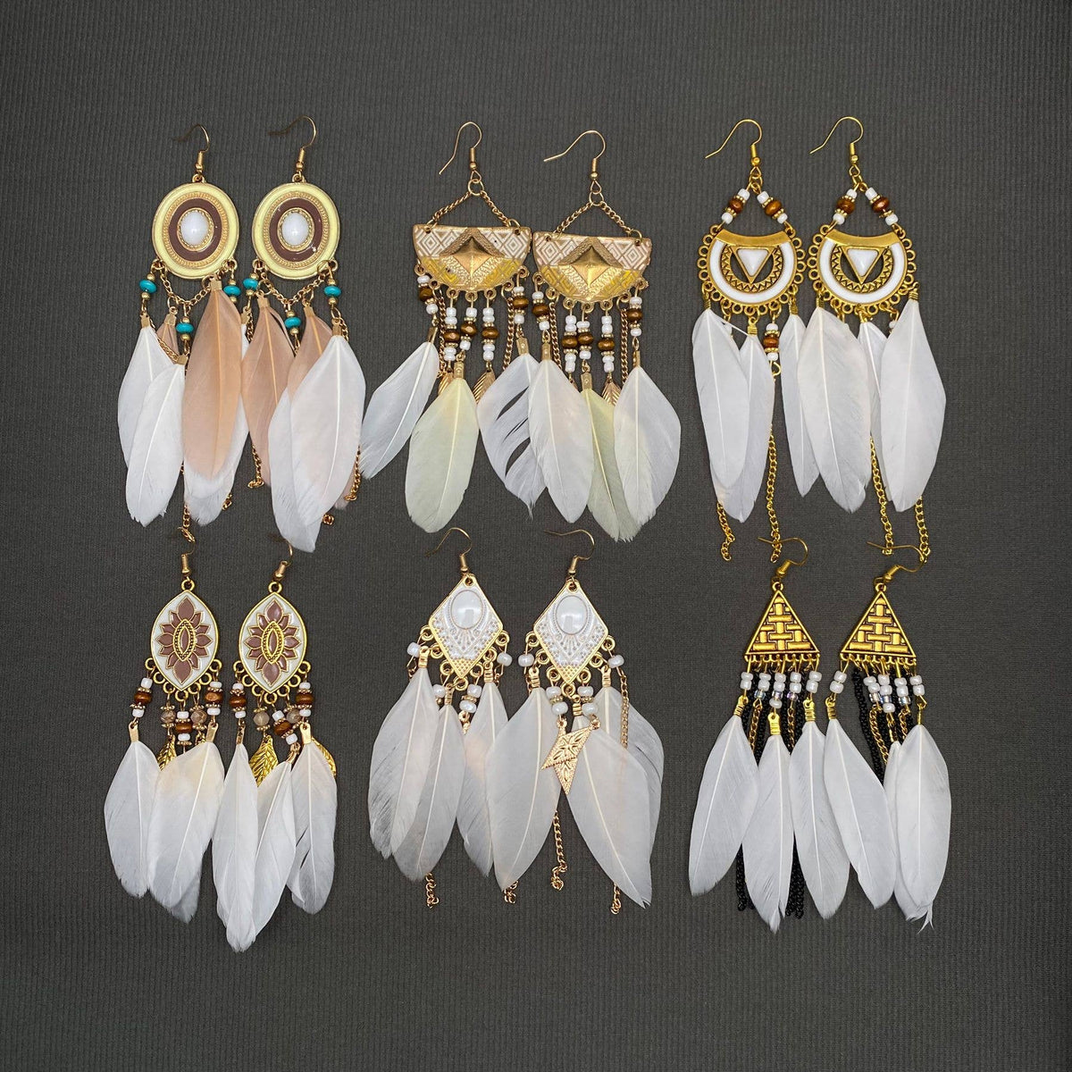 Multi-style White Feather Fringe Dangle Earrings: B