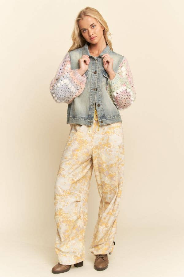 FUZZY FLOWER CROCHET PATCHWORK FRONT JACKET