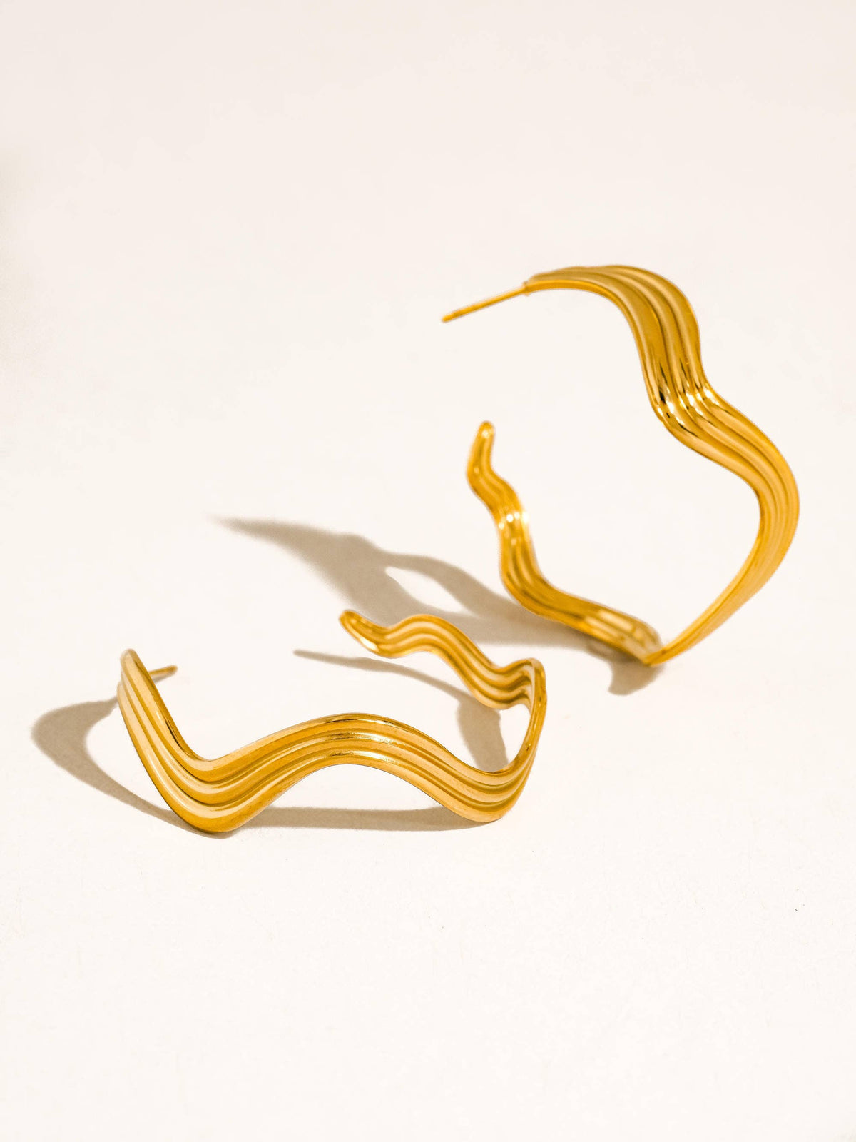 Fontaine 18K Gold Non-Tarnish Wave Statement Earrings: Yellow