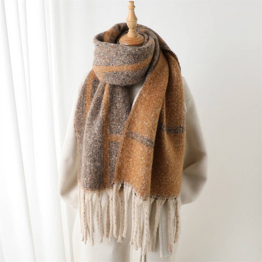 Minimalist Grid Scarf Shawl with Warm : KHAKI