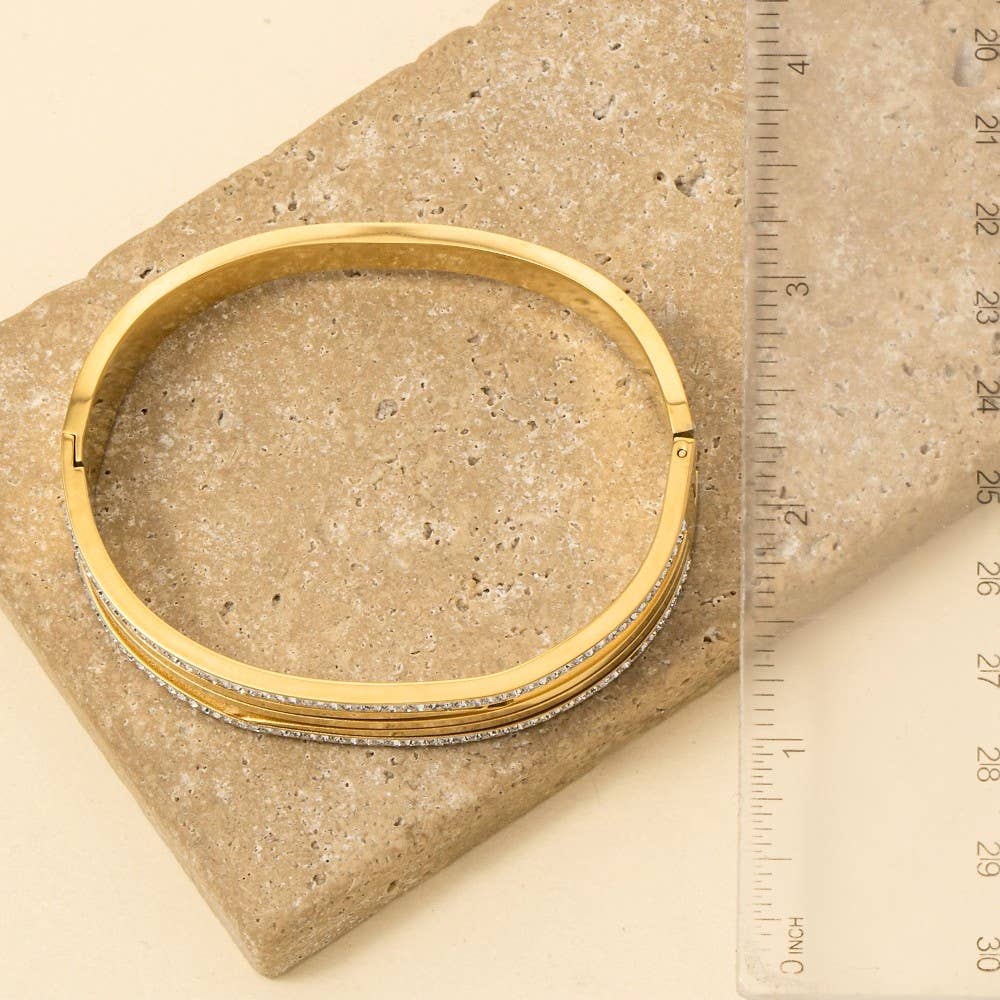 Stainless Steel Pave Trim Bangle Bracelet: G
