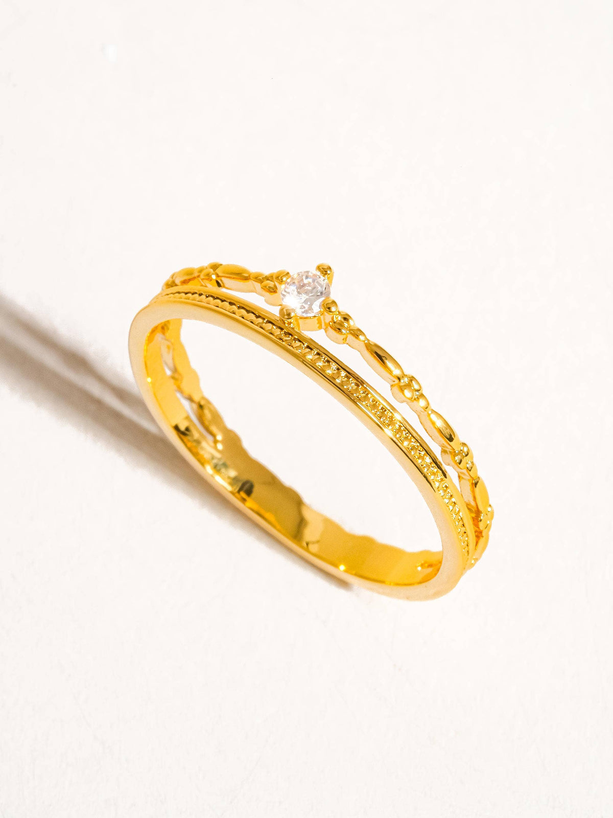 Belen 18K Gold CZ Thin layered Ring: Yellow Gold
