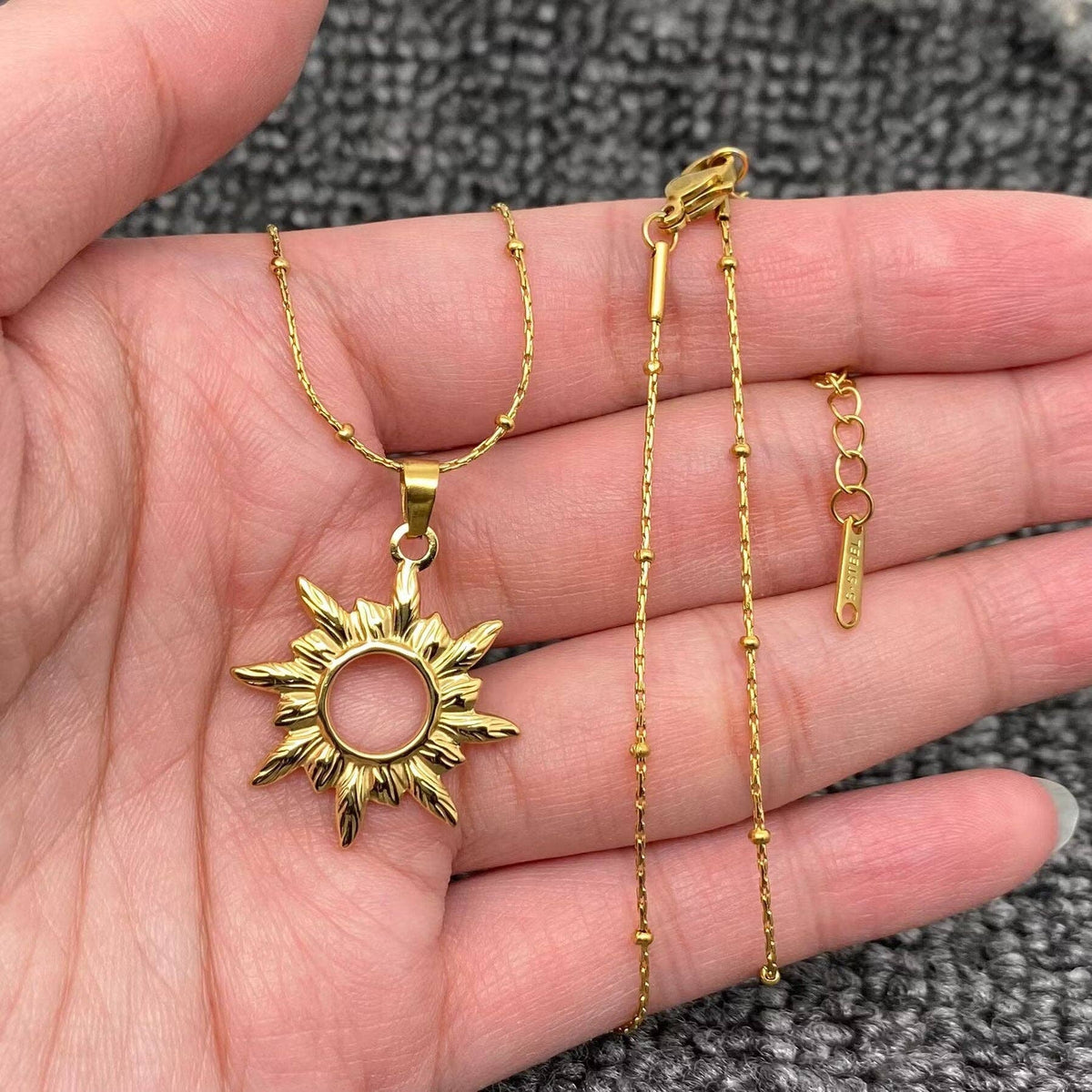 18K Gold Plated S.Steel Hollow Sun Charm Necklace - FGS/MS