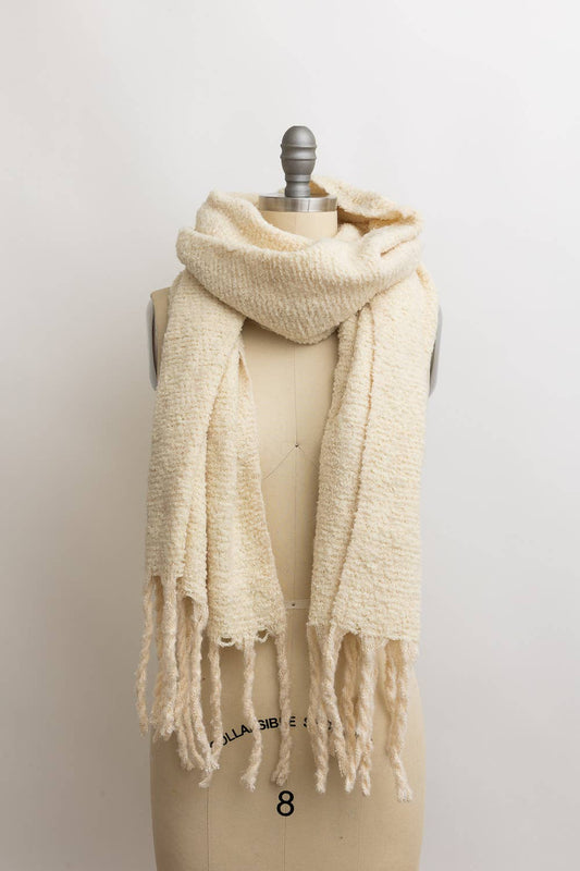 Cozy Knit Scarf with Tassels - Classical Bestseller!: Ivory