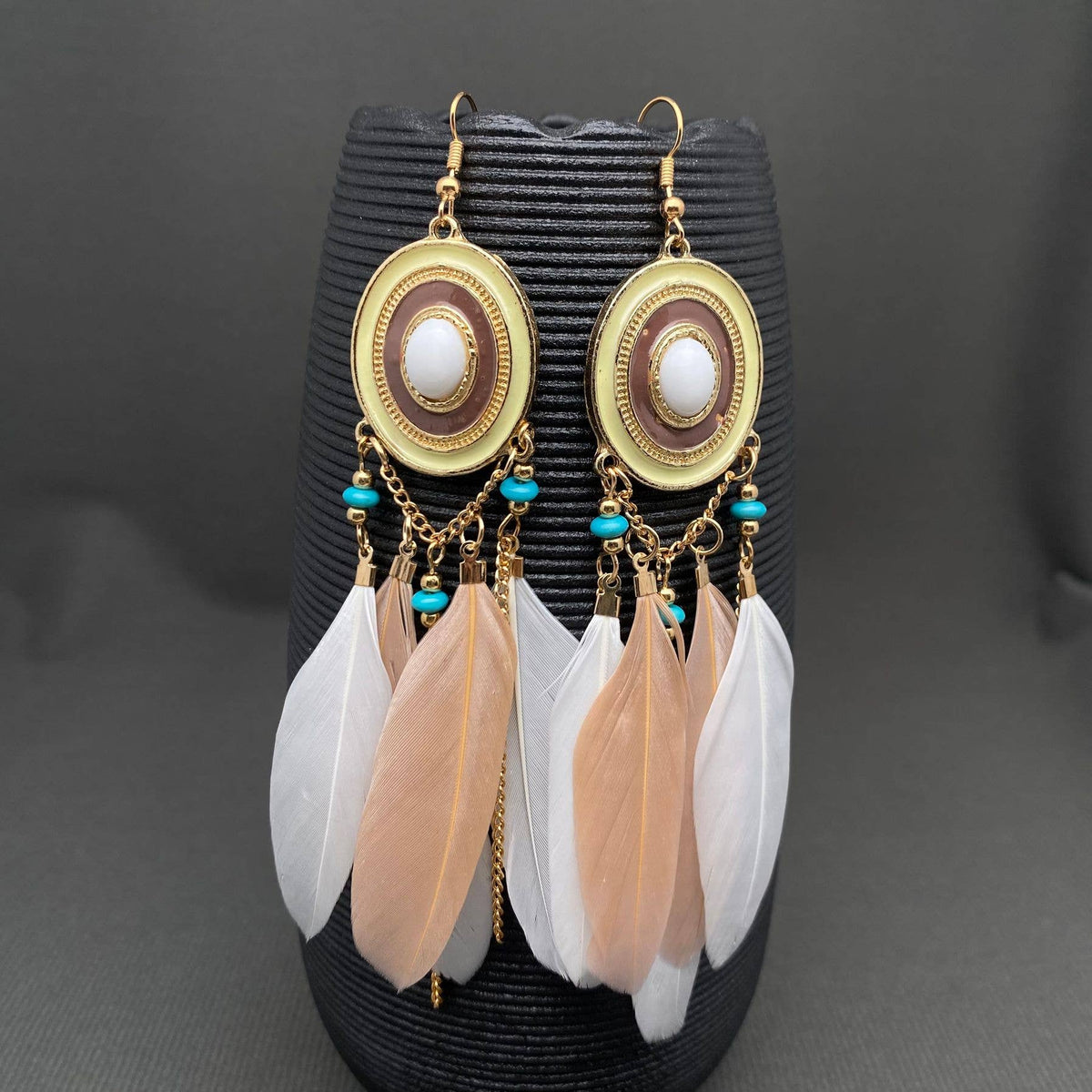 Multi-style White Feather Fringe Dangle Earrings: B