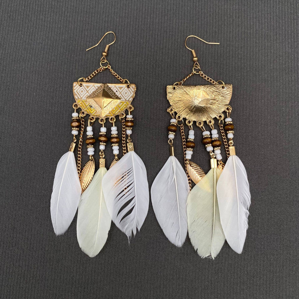 Multi-style White Feather Fringe Dangle Earrings: B
