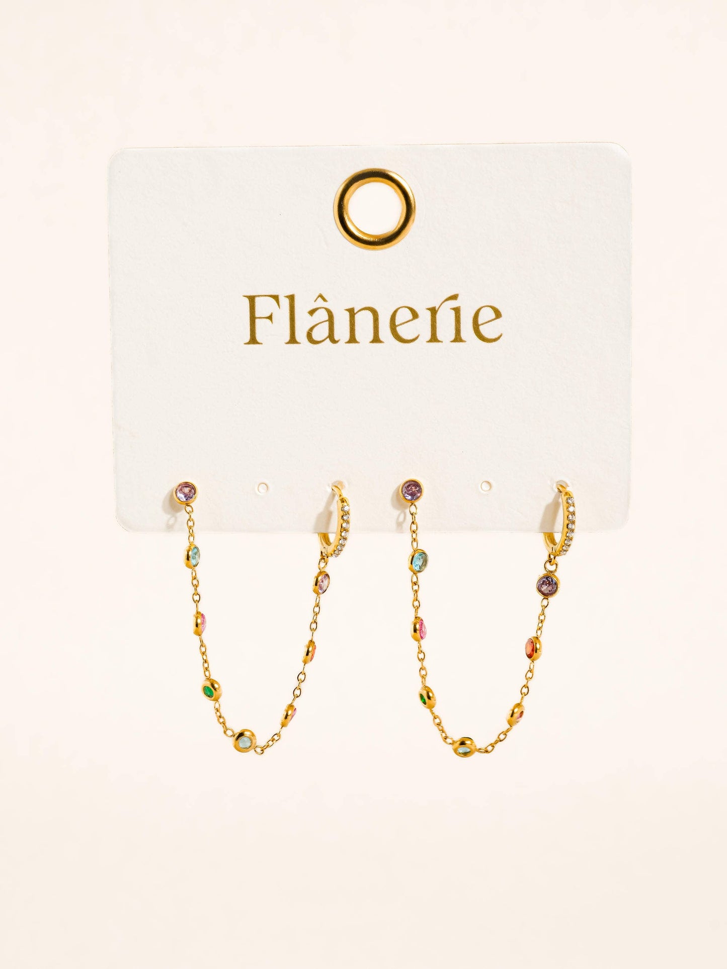 Daffira 18K Gold Non-Tarnish Crystal Chain Link Earrings: Yellow Gold