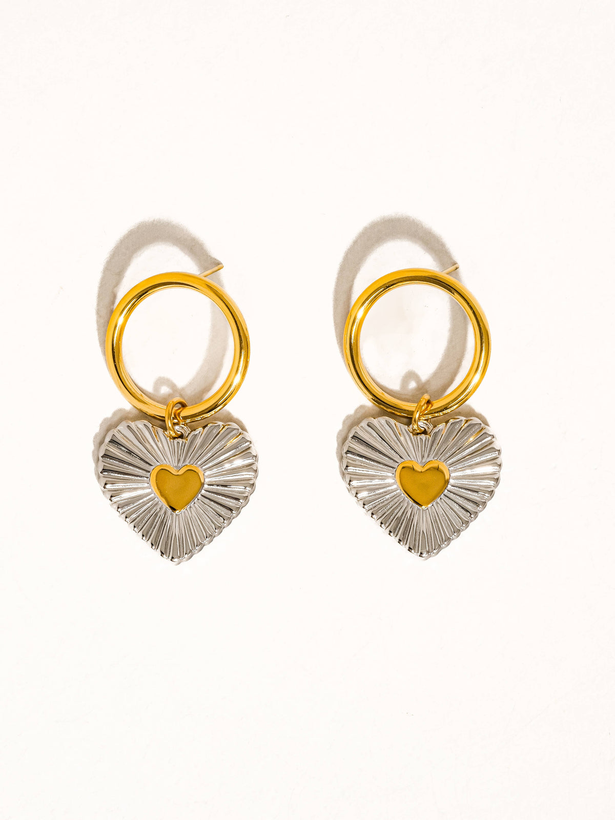 Annette 18K Gold Non-Tarnish Two Tone Heart Earring: Multi-Colored