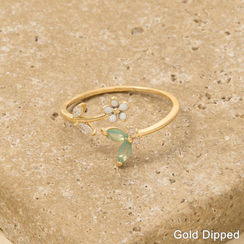 Cz Gold Dipped Butterfly Flower Wrap Ring: G