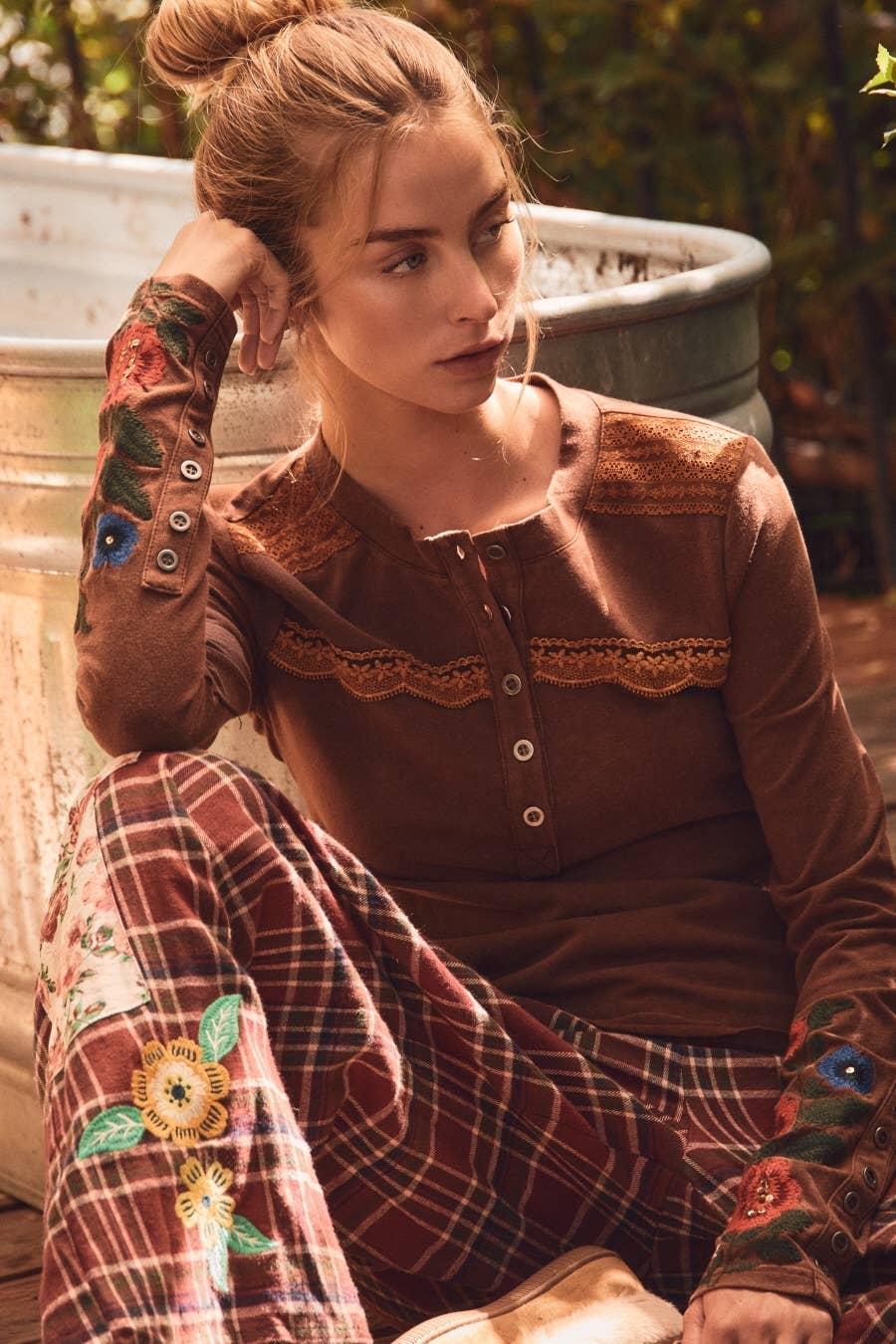Plaid Patchwork Wide Leg Pants: RED PLAID / M