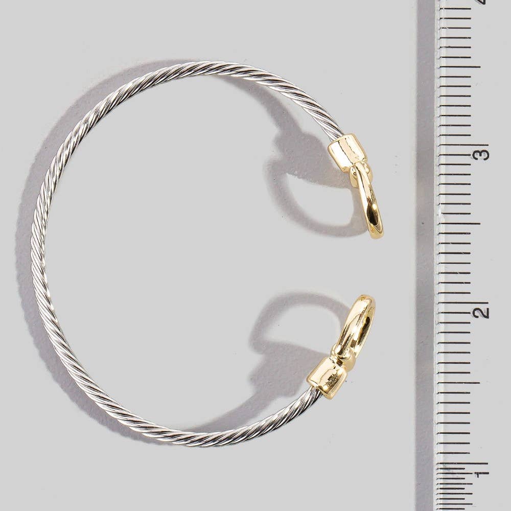 Stainless Steel Two Tone D Link Rope Cuff Bracelet: K