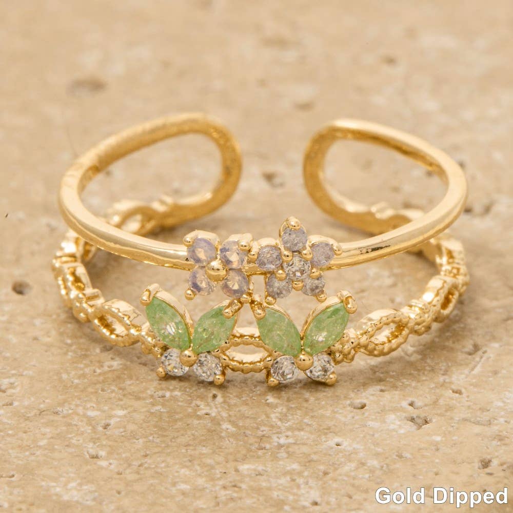 Gold Dipped Cz Butterfly And Flower Ring: G