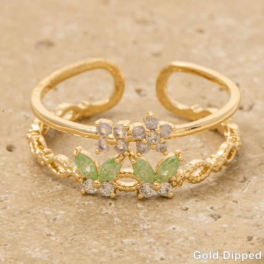 Gold Dipped Cz Butterfly And Flower Ring: G