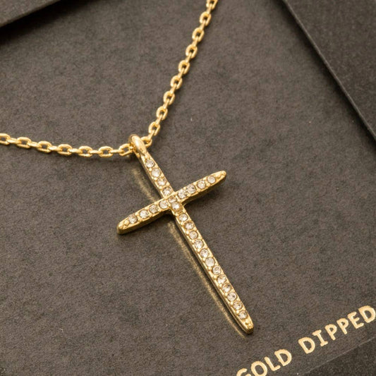Secret Box Gold Dipped Thin Cz Cross Pendant Necklace: GD