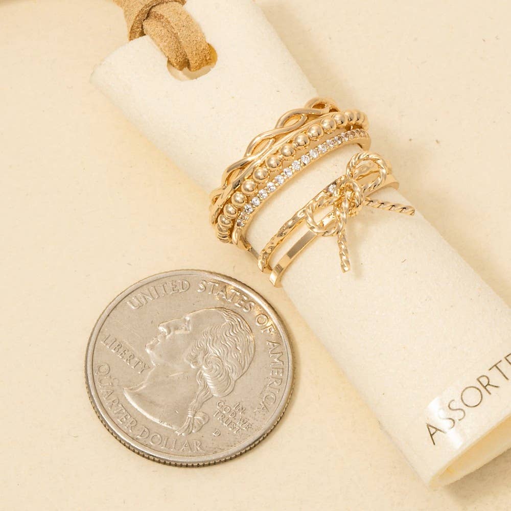 5Pc Cz Mixed Bow And Chain Style Band Rings: GDCRY