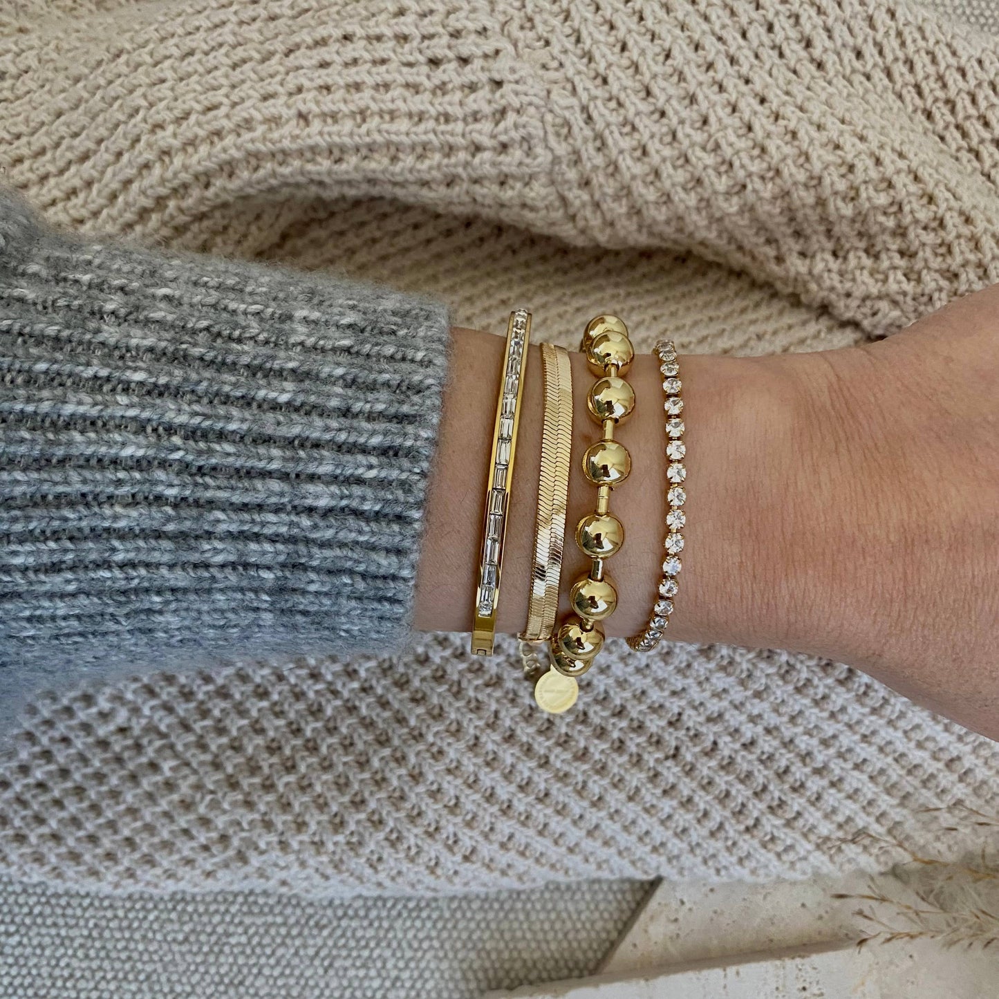 Military Satellite Chain Beaded Bracelet 18k Gold Plated