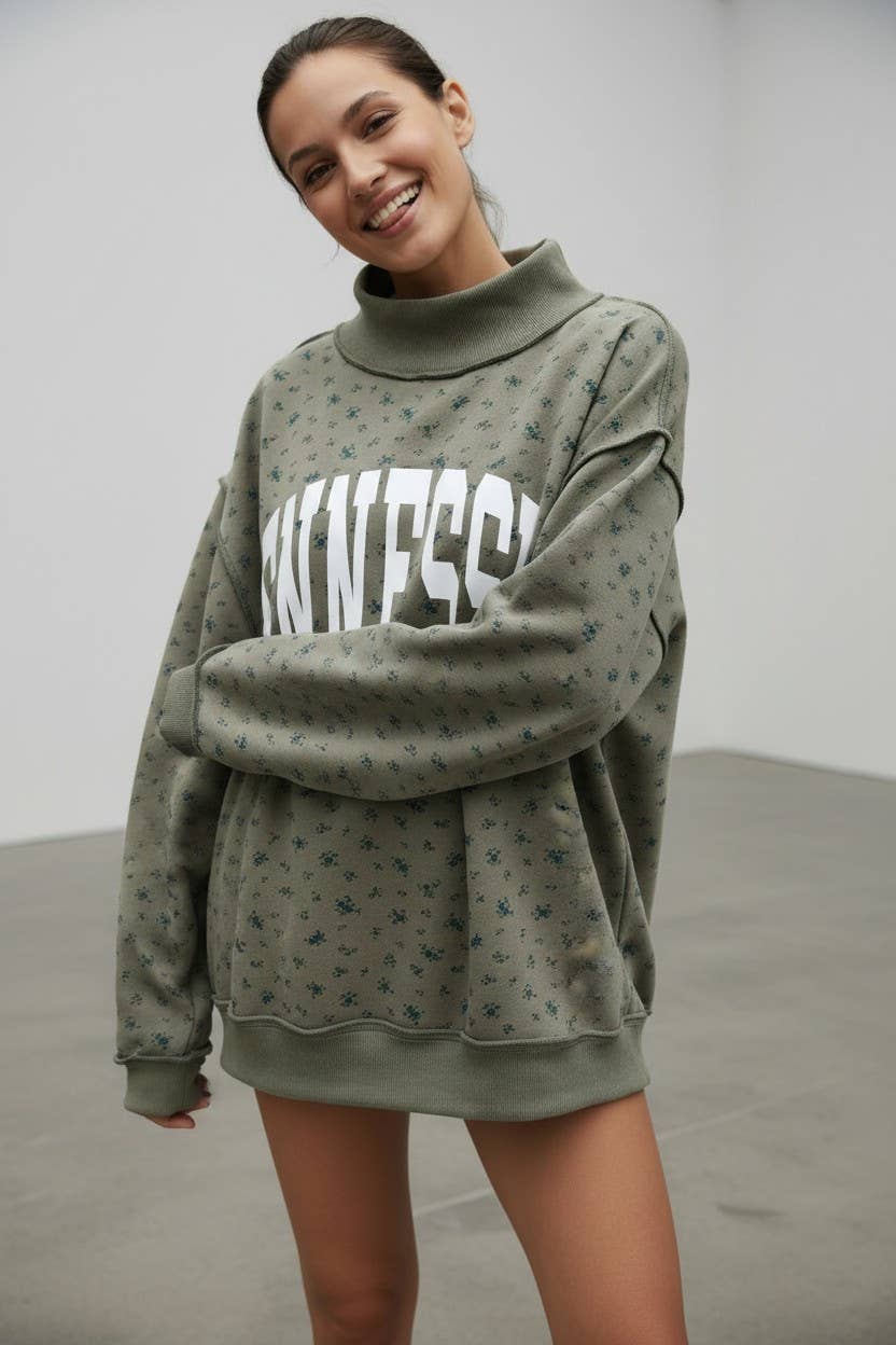 Reversible TN floral mock neck sweatshirt