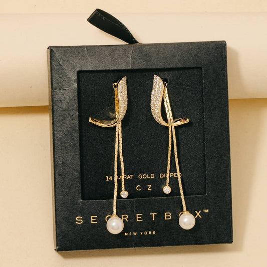 Secret Box Gold Dipped Cz Pave Band And Chain Stud Drop: GD