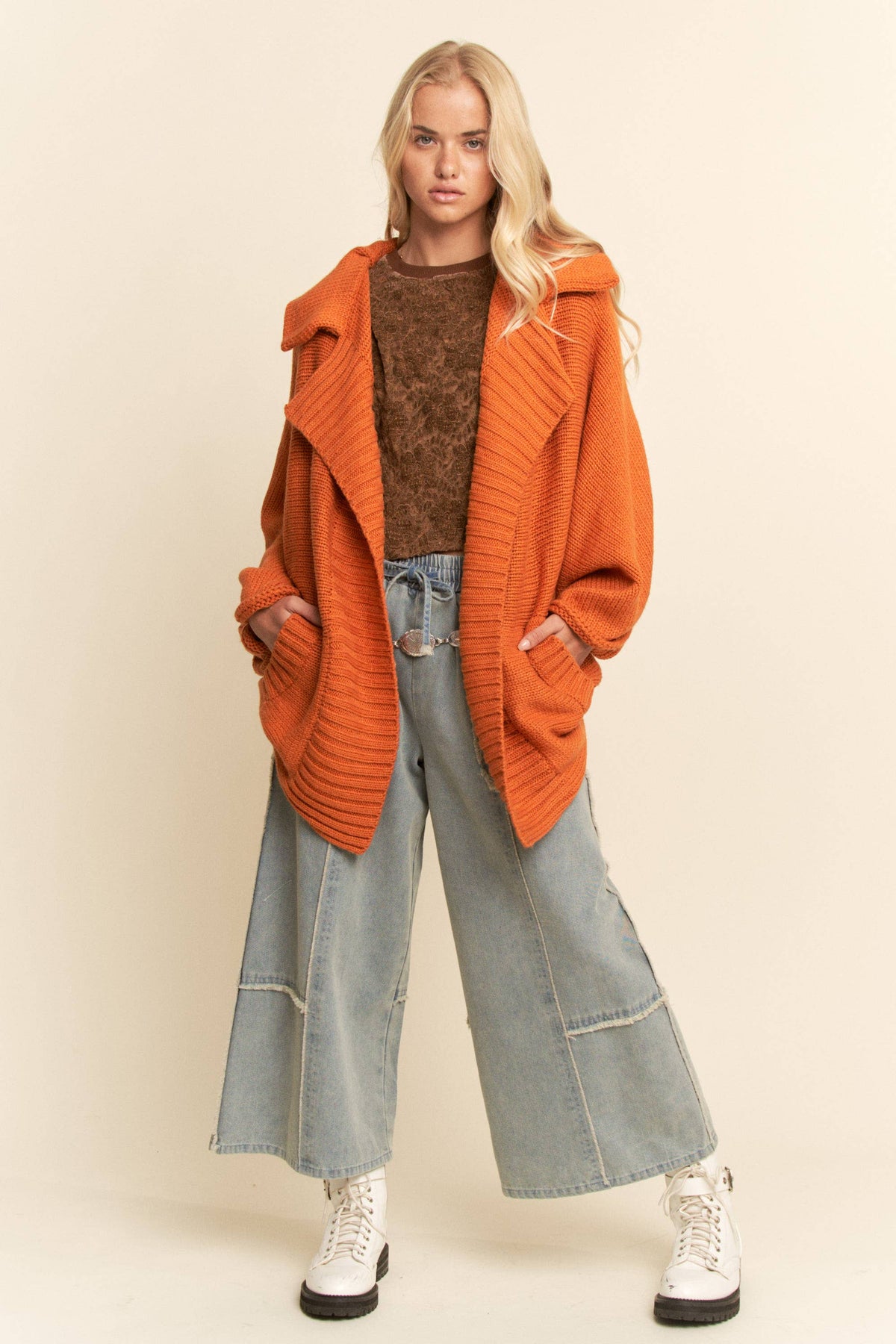 Oversized Cocoon Open Front Knit Cardigan