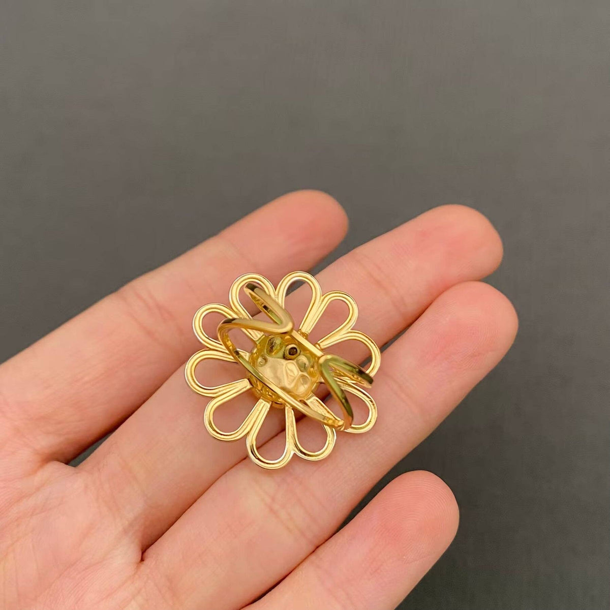 Two Tone Hollow Flower 18K Gold Plated S.Steel Ring - FGS