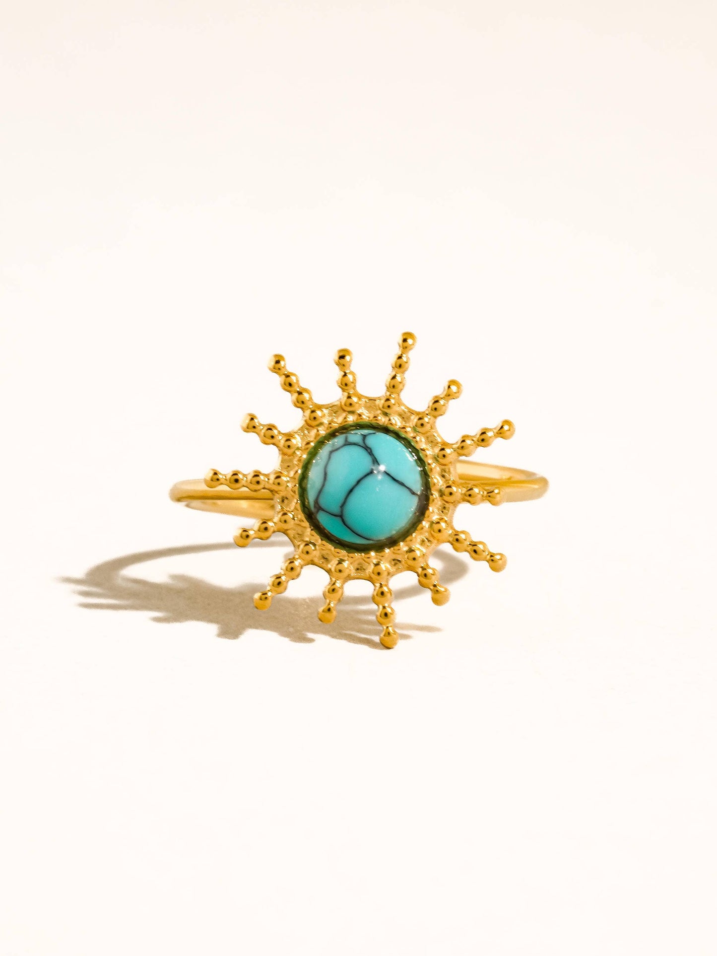 Ainsley 18K Gold Non-Tarnish Sunburst Adjustable Ring: Green