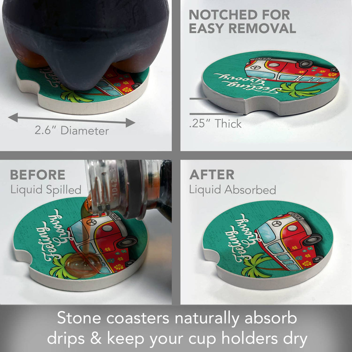 Feeling Groovy Absorbent Stone Car Coaster 1 Pk