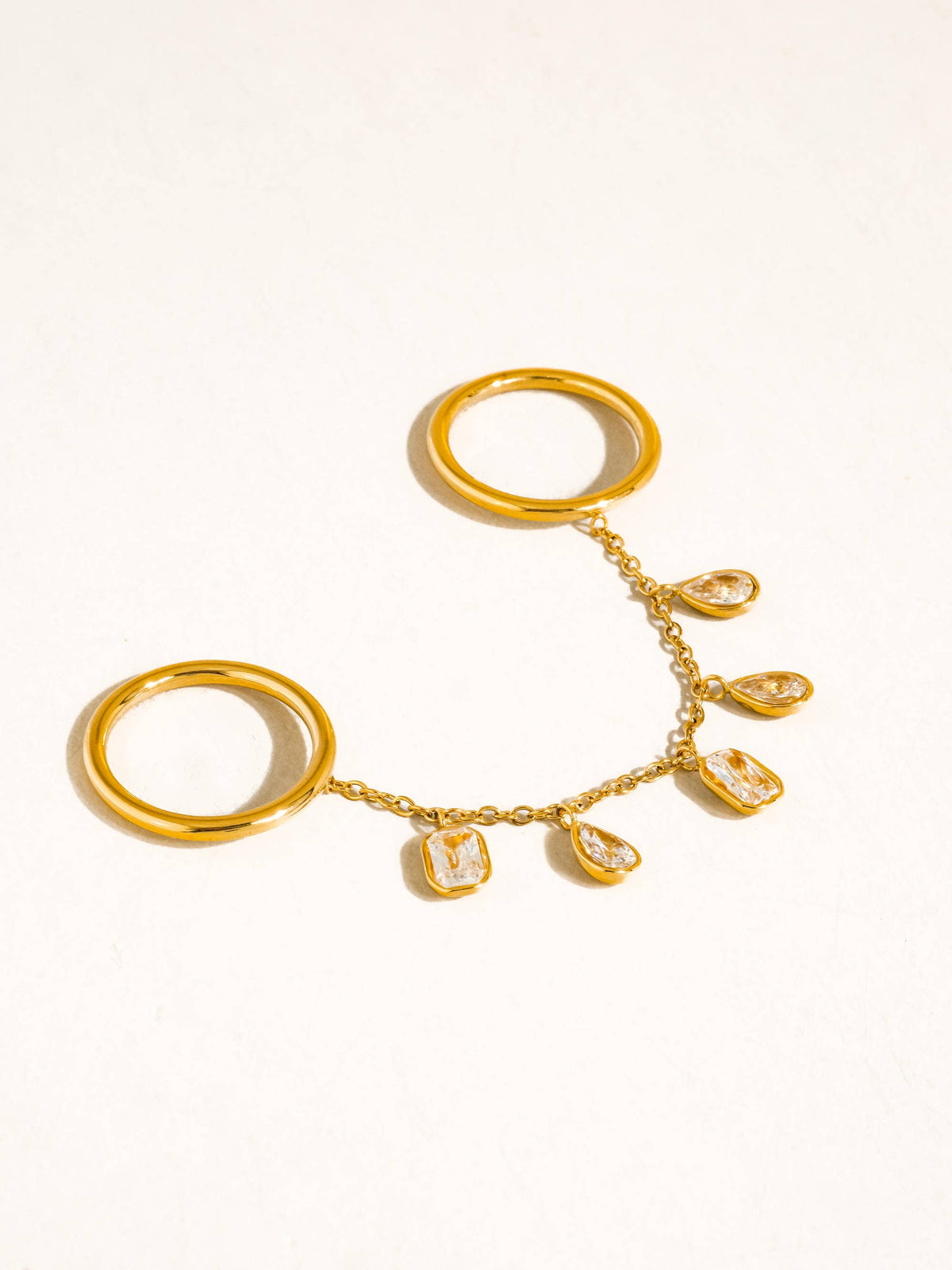 Cosette 18K Gold Non-Tarnish CZ Dangle Circle Drop Ring: Yellow Gold