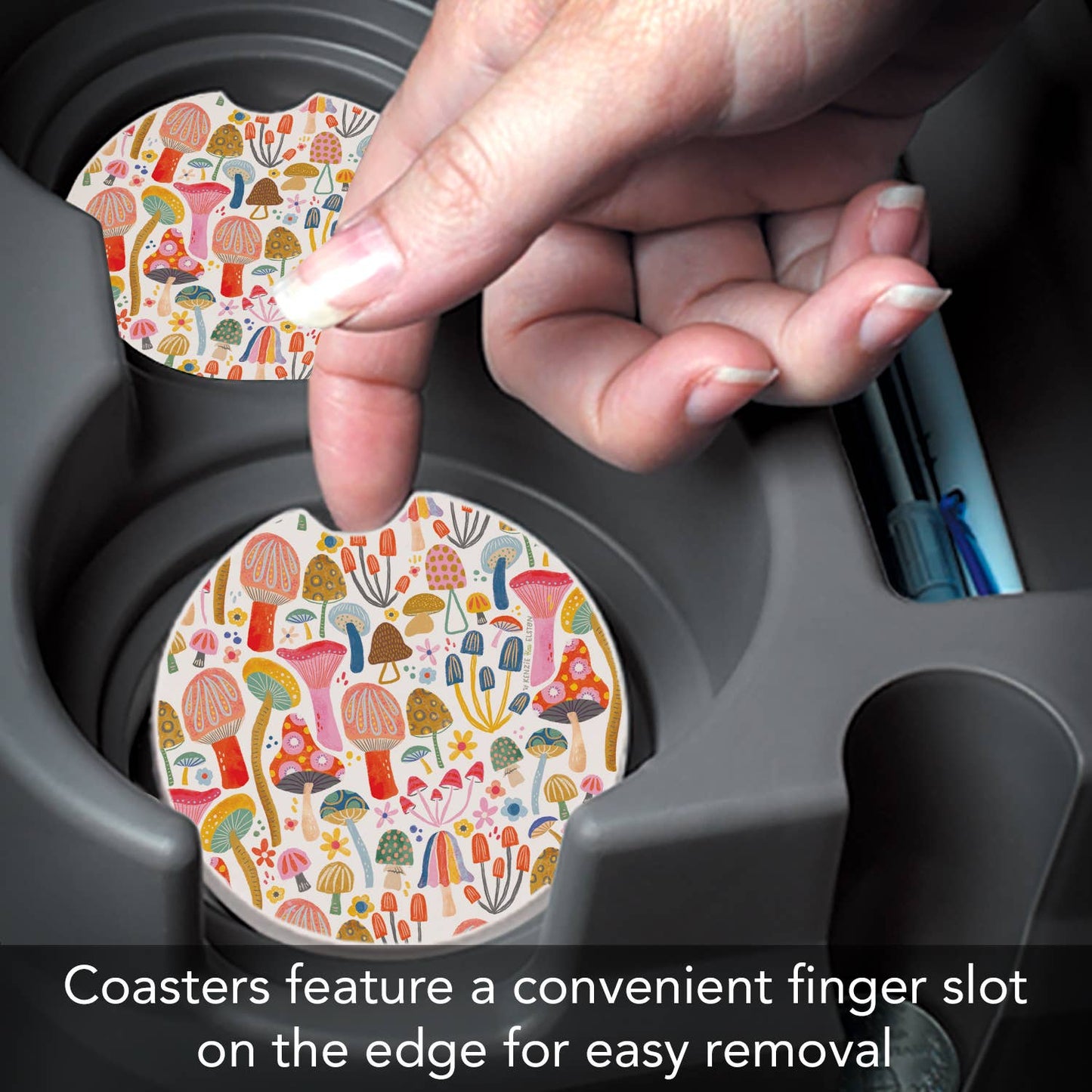 "Retro Shrooms" Absorbent Stone Car Coaster 1pk