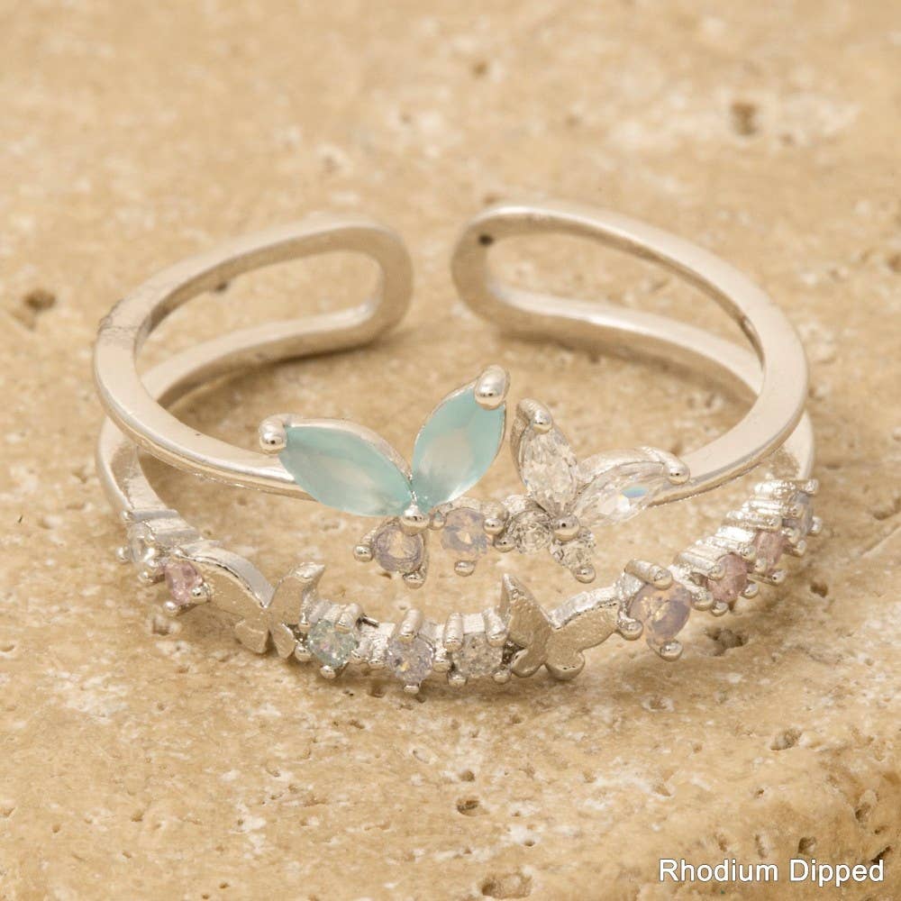 Gold Dipped Cz Butterflies Layered Open Band Ring: G