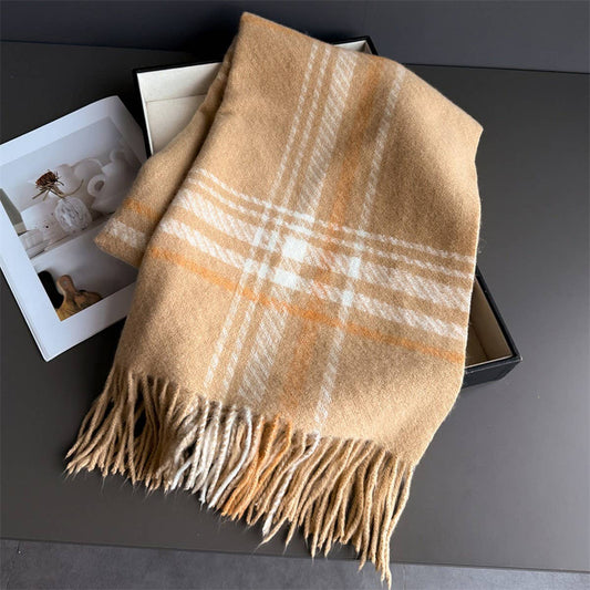 Minimal Plaid Soft Cashmere Feel Winter Scarf  CAMEL