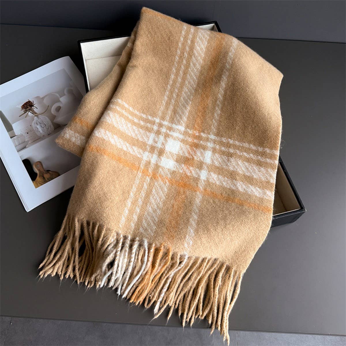 Minimal Plaid Soft Cashmere Feel Winter Scarf_CWASC03246: LIGHTPURPLE / (OS) 1