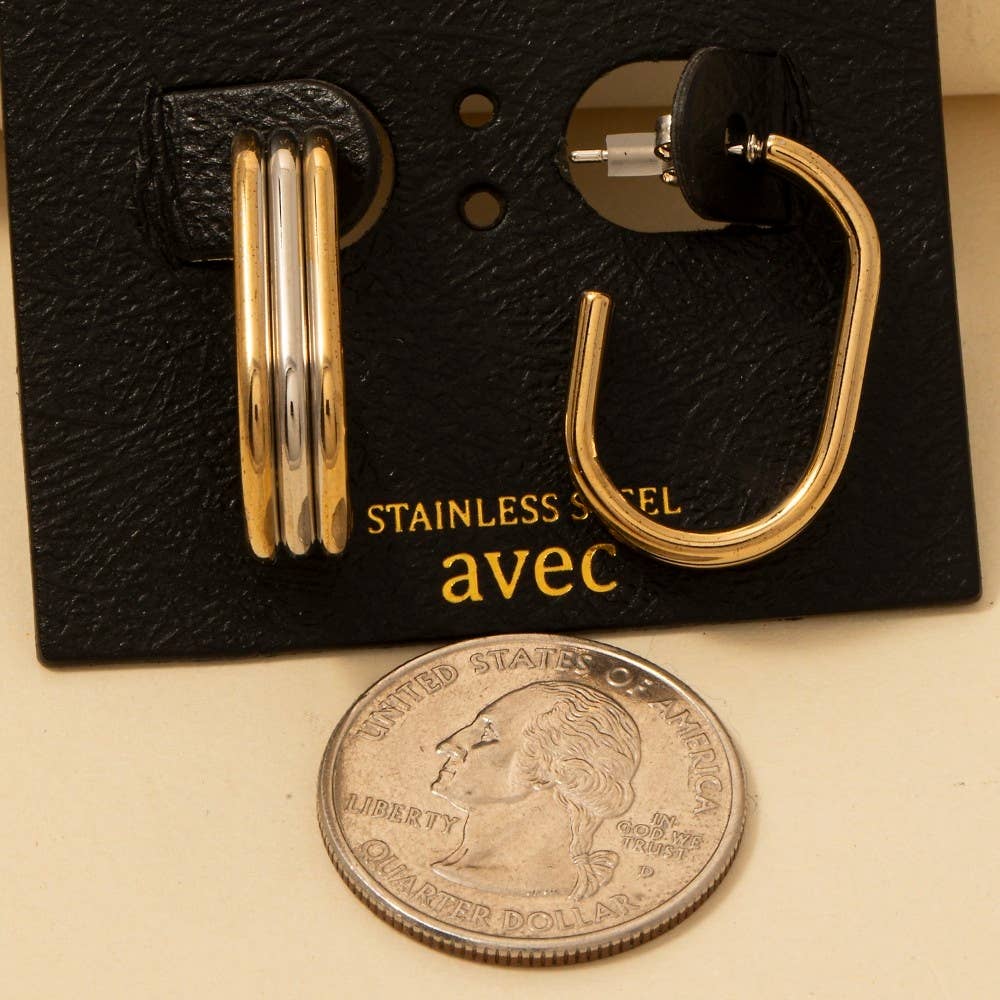 Two Tone Stainless Steel Layered Tube Hoop Earrings: GDMRH