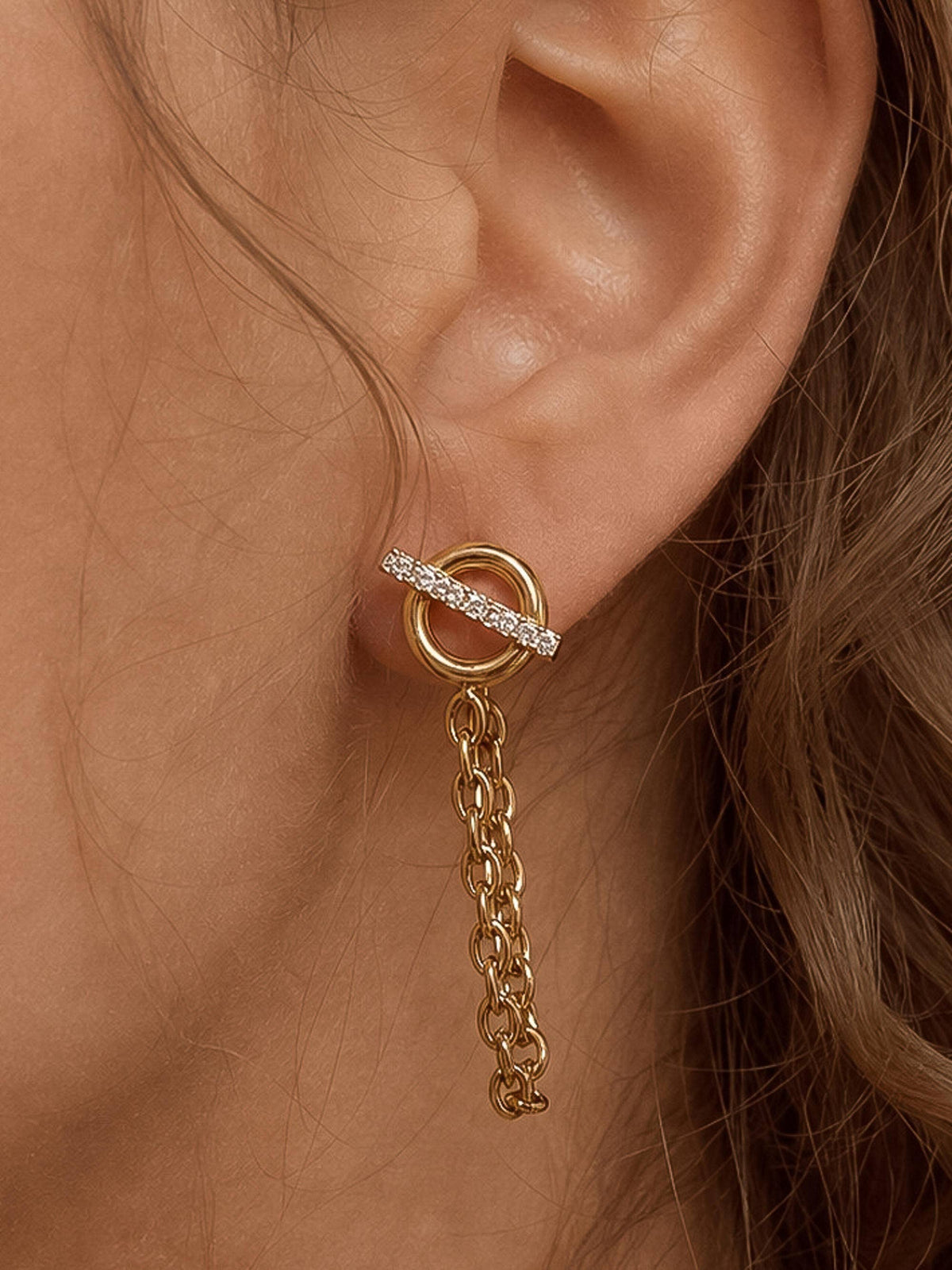 Lisle 18K Gold Non-Tarnish CZ Chain Drop Earrings: Yellow Gold