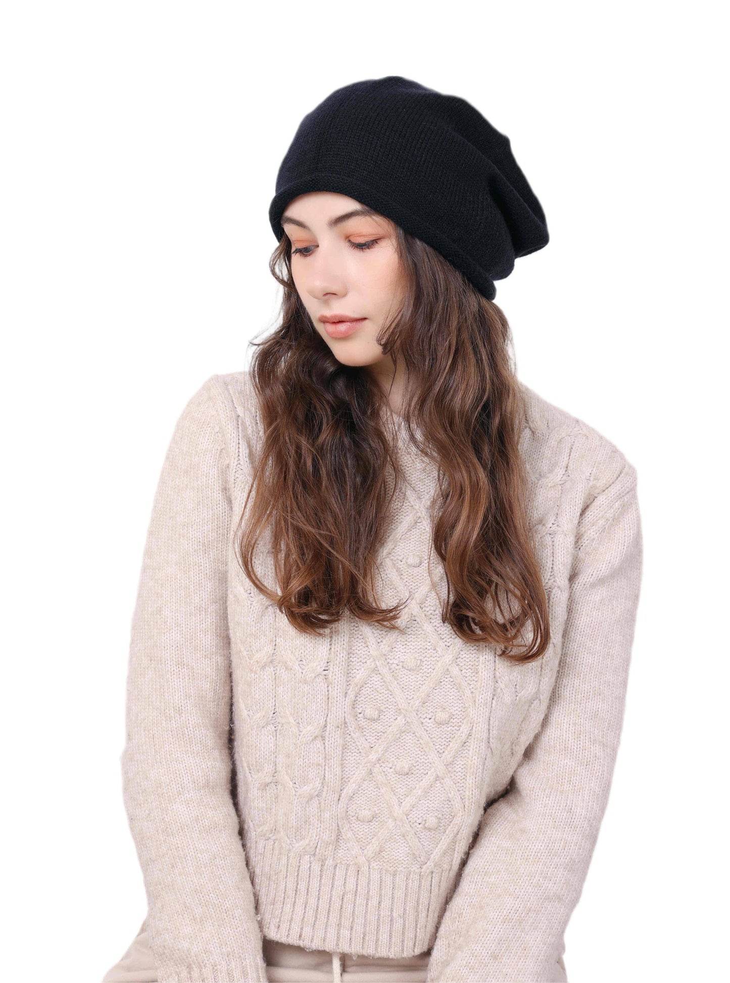 JCH308006 Slouchy Beanie with Adjustable Tie on the Back: Black