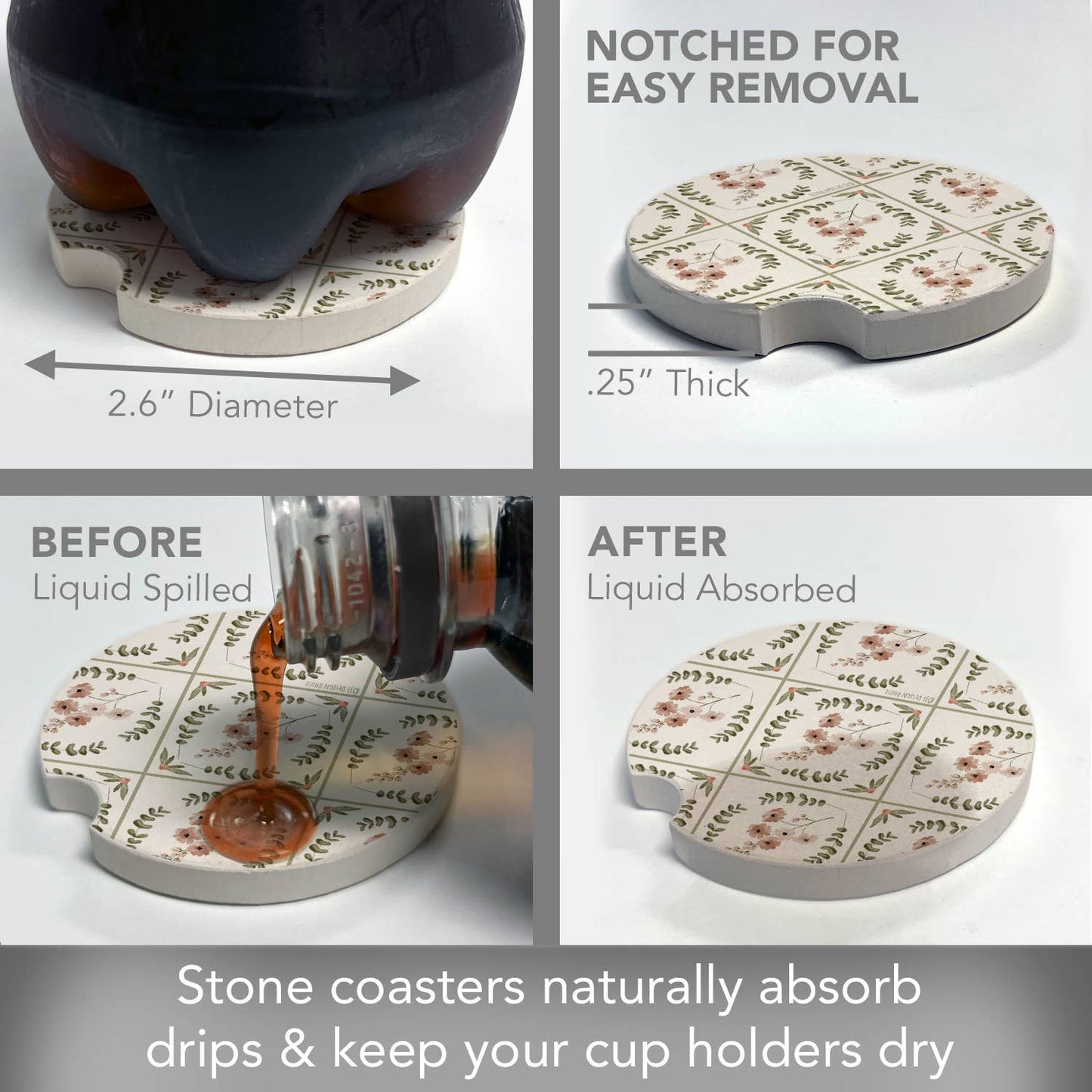 "Wildflower Geo" Absorbent Stone Car Coaster