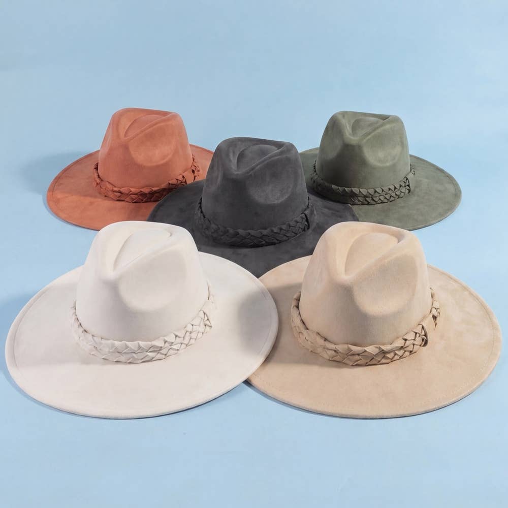 Felt Wide Brim Hat With Jacquard Floral Band: OL