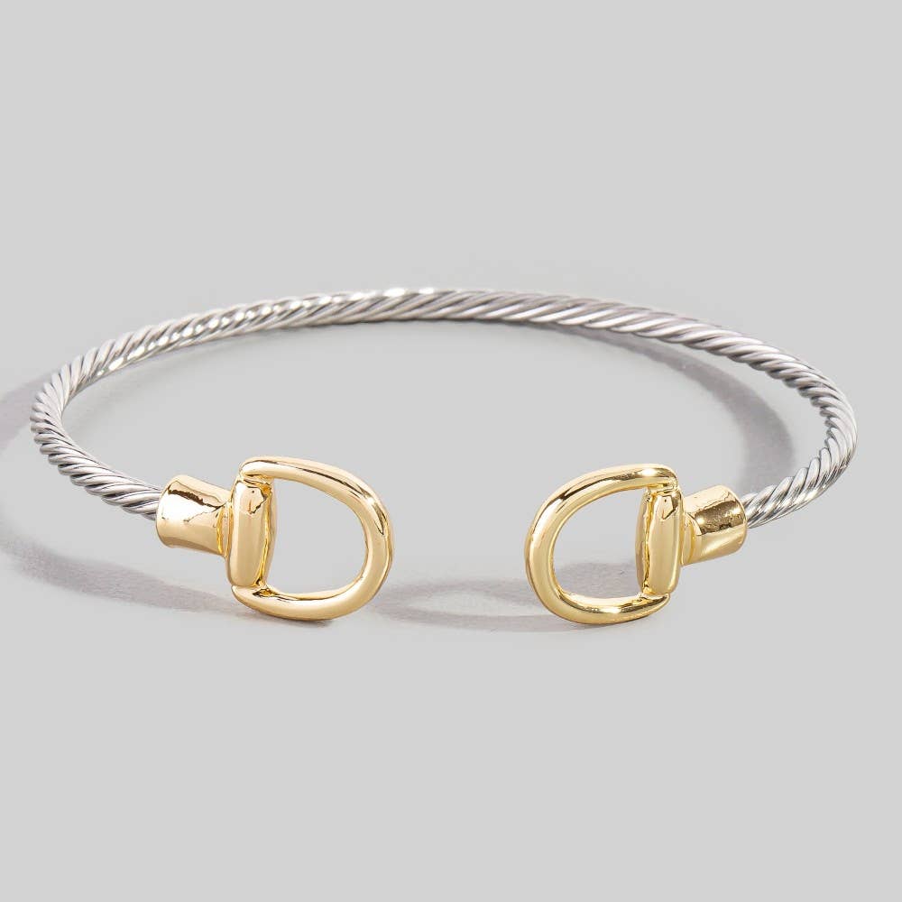 Stainless Steel Two Tone D Link Rope Cuff Bracelet: K