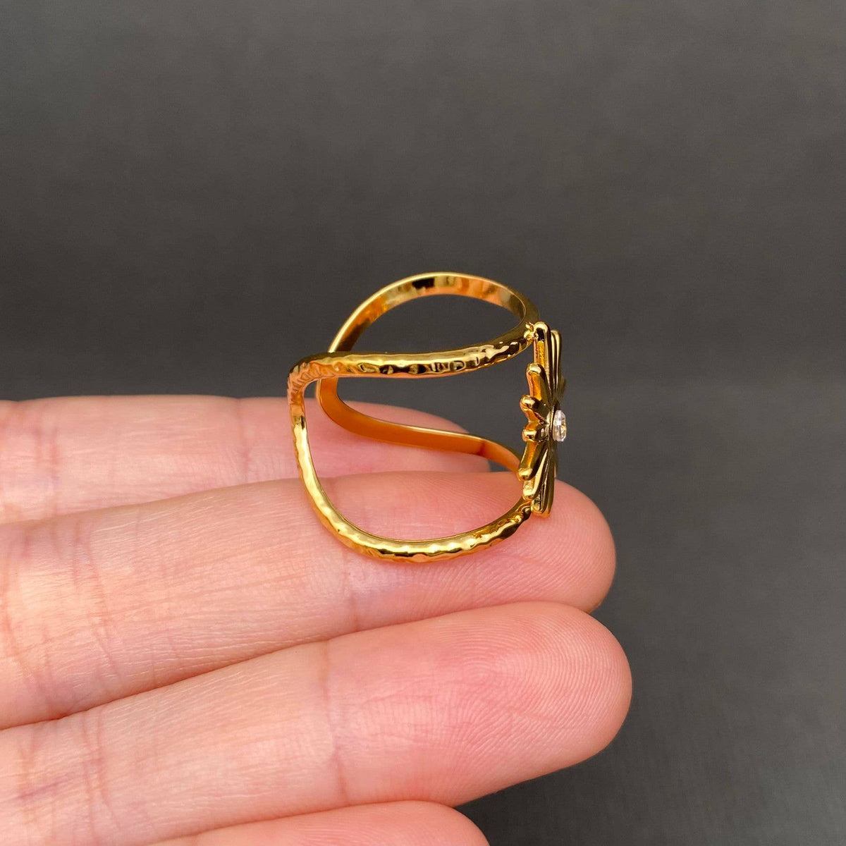 Zircon Inlaid Star 18K Gold Plated S.Steel Ring - FGS/MS