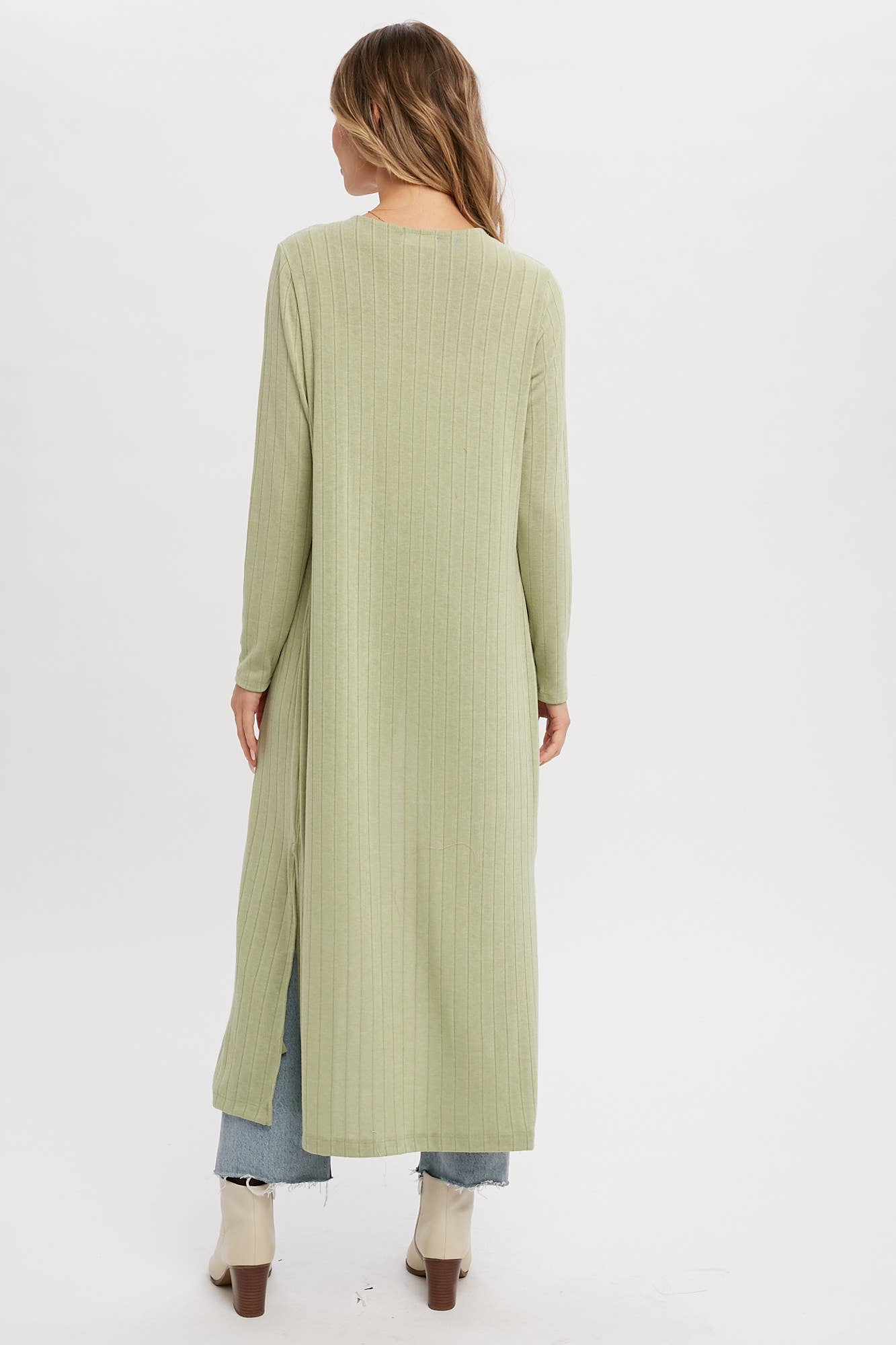Ribbed Knit Maxi Cardigan: SAGE