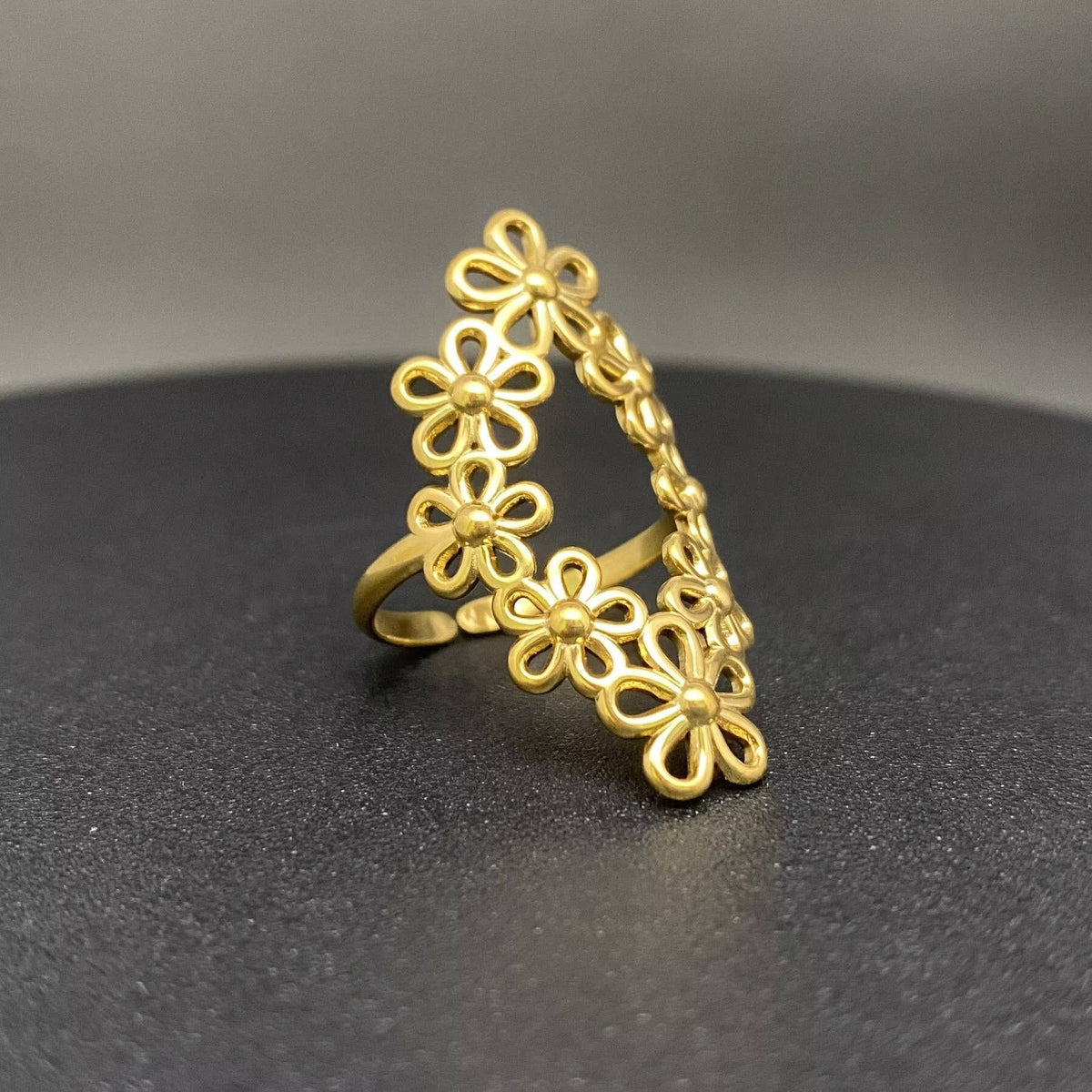 Hollow Flower 18K Gold Plated Stainless Steel Adjustable Ring - FGS