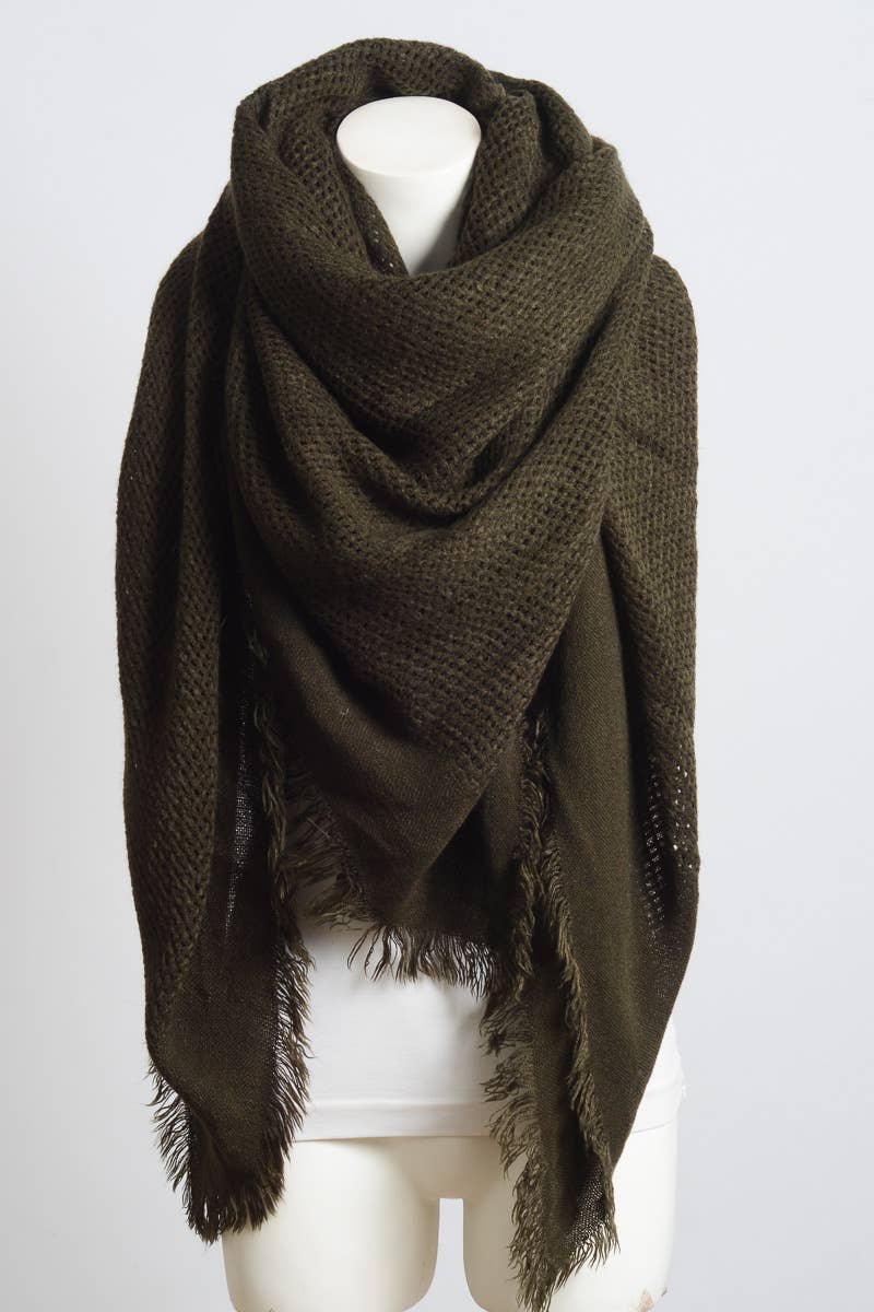 🍂 Cozy Chic: Open Weave Square Scarf Olive